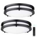 Flush Mount Ceiling Light with Remote: 2 Pack 16 Inch Lights fixture, 3000K-4500K-6000K Adjustable 3 Color Temperature, Dimmable Lighting Fixtures for Kitchen Bedroom Hardwired Installation (Black)