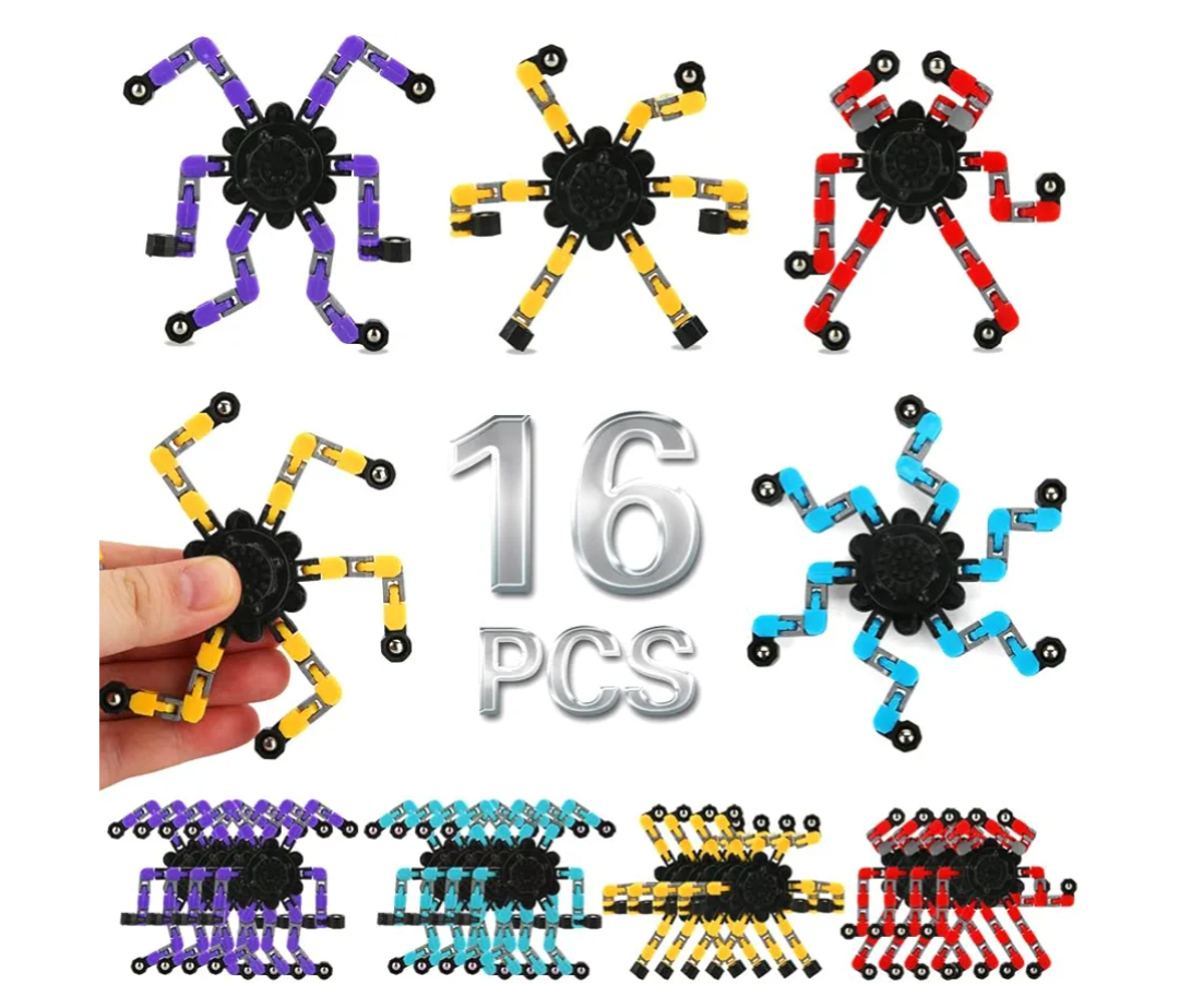 16 Pack Fidget Spinners Deformable Stress Relief Sensory Toy Robot Spinner DIY Mechanical Spiral Twister Creative Chain Gyro Toy for Goodie Bag Stuffers Party Favors Gift Prizes Novely Anxiety Toys
