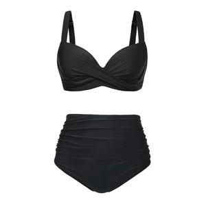 Aqua Eve Women Underwire Bikini Set - High Waisted Two Piece Swimsuit Tummy Control Bathing Suit 2025 Push Up Swimwear Black M top only