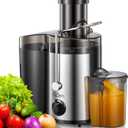 Qcen Juicer Machine, 500W Centrifugal Juicer Extractor with Wide Mouth 3 Feed Chute for Fruit Vegetable, Easy to Clean, Stainless Steel, BPA-free (Black)