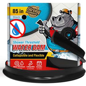 Shower Threshold Water Dam Barrier 85" - Black Collapsible Shower Water Blocker - Guard for Walk in Shower - Water Guard Stopper for Floor - Shower Door Water Blocker by Hippo Dam