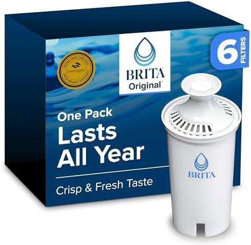 Brita Standard Water Filter for Pitchers and Dispensers, Reduces Copper, Cadmium and Mercury Impurities, Lasts Two Months or 40 Gallons, Includes 6 Filters for Pitchers, 4 Pack