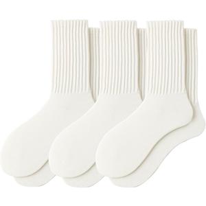 3/4 Pairs Striped Crew Socks Retro Tube Socks Vintage Slouch Socks for Women (White)