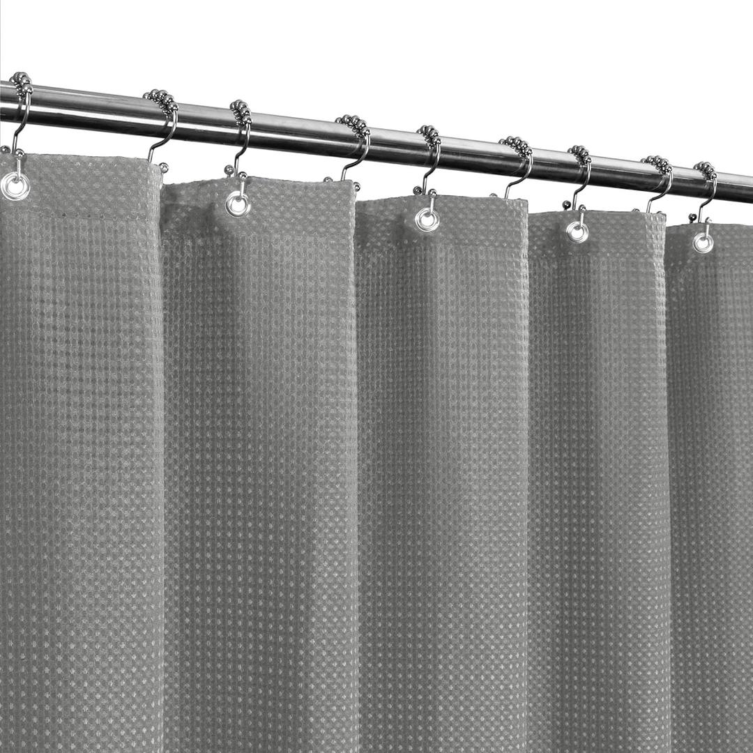 Waffle Weave Fabric Shower Curtain, Spa, Hotel Luxury, Gray Pique Pattern, 72 x 84 Inches Decorative Bathroom Curtain