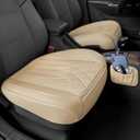 2 Pack Leather Front Car Seat Cover Bottom Car Seat, Universal Anti-Slip Driver Car Seat Protectors with Storage Pocket, Waterproof Bottom Auto Seat Cushion Pad Mat for Most Vehicles(Beige)
