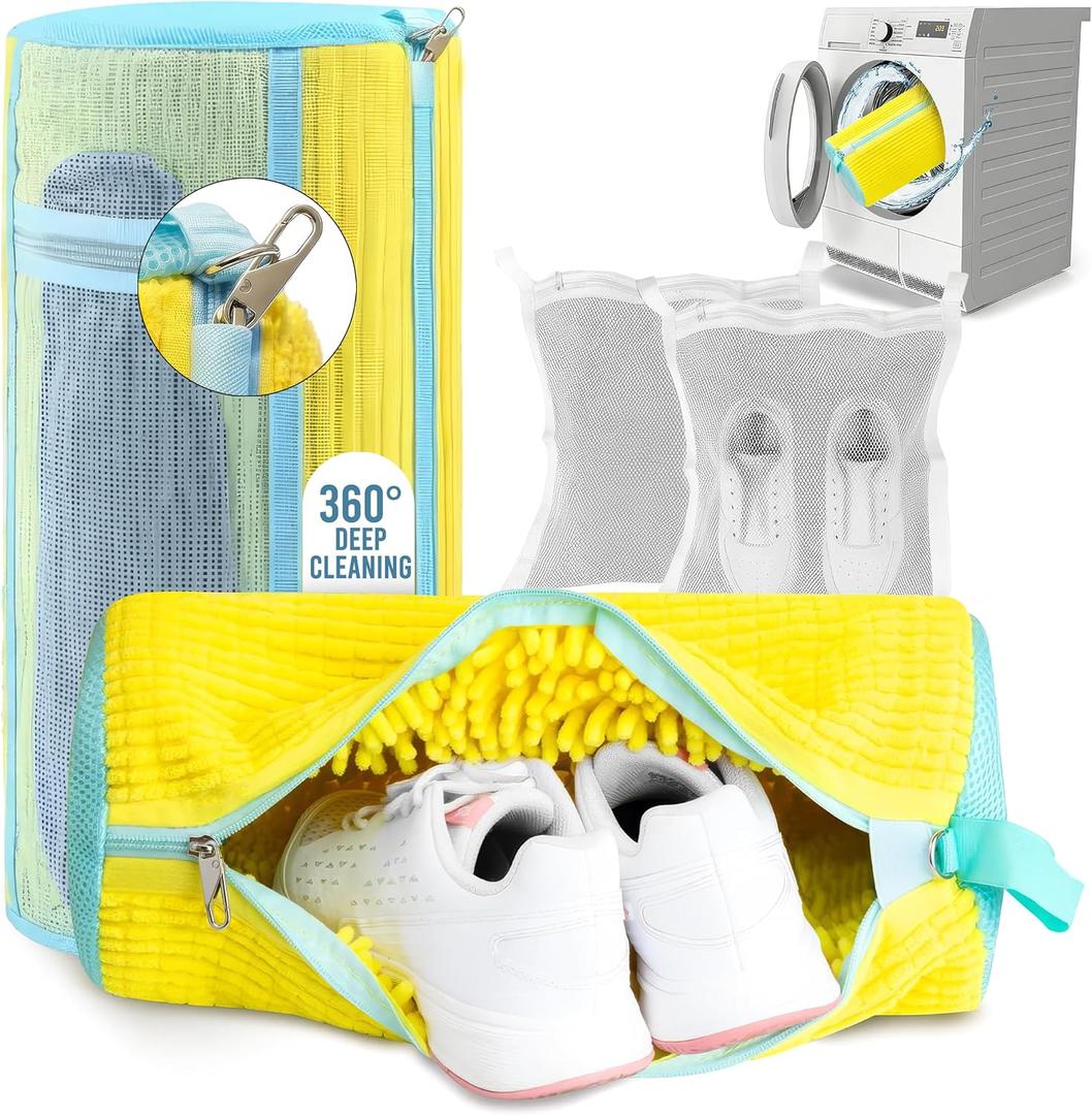 4-Piece Shoe Washing Machine Bag & Dryer Bag for Shoes 2x Each - 360 Thick Protection, Highly Durable Mesh Sneaker Washer w/Zipper Lock Deep Cleaning Sneaker Laundry Bag for Spotless Shoes
