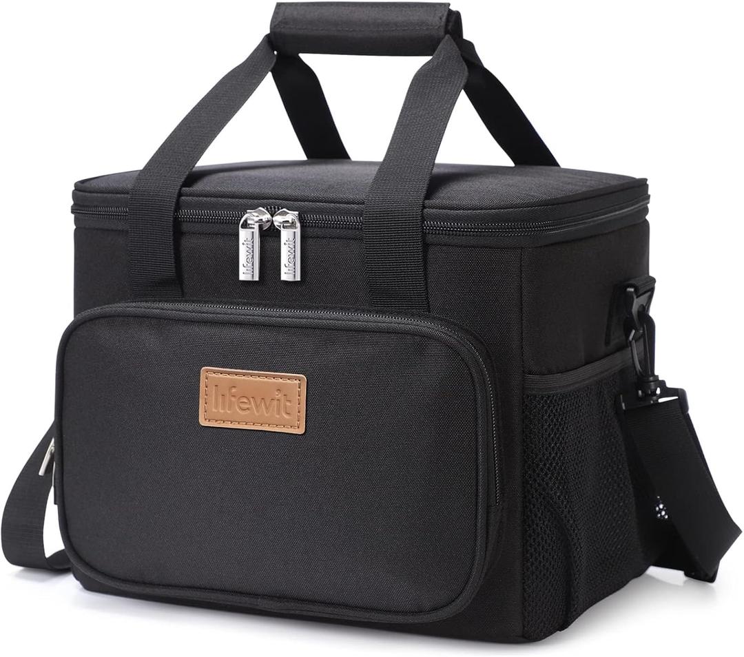 Lifewit Large Lunch Bag Insulated Lunch Box Soft Cooler Cooling Tote for Adult Men Women, Black 12-Can (8.5L) (Medium, Black)