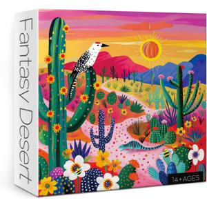 Colorful Succulent Desert Puzzles for Adults 1000 Pieces, Nature Plant Cactus Jigsaw Puzzles, Bird Art Fantasy Puzzles