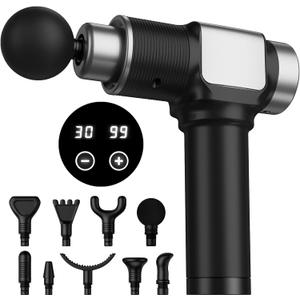 JQX Massage Gun, Deep Tissue Massager Gun for Pain Relief, Percussion Muscle Massage Gun for Athelets, Handheld Electric Back Massager with 30 Speed Levels & 9 Massage Heads