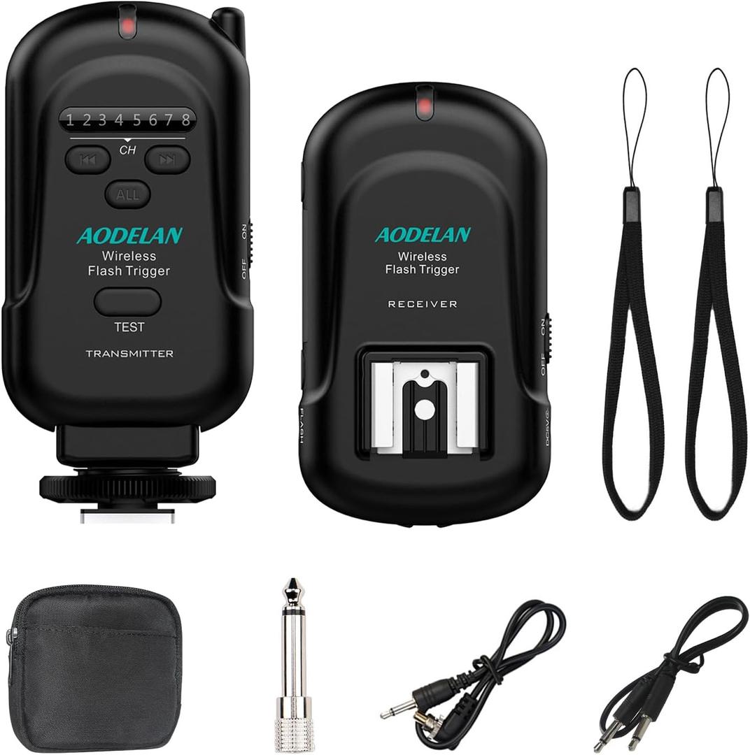 AODELAN Wireless Flash Trigger Transmitter and Receiver Set, Wireless Remote Speedlite Trigger with 3.5mm PC Receiver for Flash Units with Universal Hot Shoe for Canon, for Nikon,for Fuji,for Sony