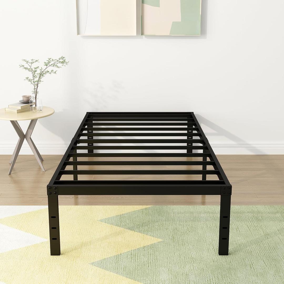 DiaOutro 18 Inch Narrow Twin Bed Frames Heavy Duty No Box Spring Needed Metal Platform with Maximum Storage, Easy Assembly, Noise Free, Black