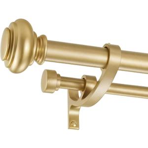 Double Curtain Rods 72 to 144 Inches with Solid Aluminum Alloy Brackets, 1 Inch Adjustable Drapery Rod, Heavy Duty Dual Curtains Rod for Window, Sliding Door, Bedroom Decoration, Warm Gold
