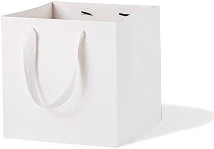 LFCXHTY White Paper Gift Bag Small Square Bottom Kraft Paper Bags with Handles for Wedding Baby Shower Birthday Party (White, 8 x 8 x 8 in, 10 CT)