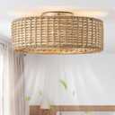 20" Boho Fandelier Ceiling Fans with Lights, Rattan Caged Low Profile Ceiling Fan with Lights and Remote Control, 6 Speeds for Bedroom, Living Room, Nursery