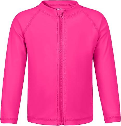 Toddler Boys Swim Shirts Rash Guard Long Sleeve UPF 50+ Sun Protection, 5T, Hot Pink 