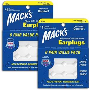 Mack's Pillow Soft Silicone Earplugs, Value Pack - The Original Moldable Silicone Putty Ear Plugs for Sleeping, Snoring, Swimming, Travel, Concerts and Studying, 6 Pair (Pack of 1)