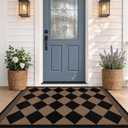 Easy Jute Indoor Outdoor Rug 3x5, Brown Black Checkered Patio Front Porch Rug Decor, Diamond Laundry Room Floor Mats, Boho Border Washable Non Slip Mat for Entryway, Kitchen, Backyard, Farmhouse Style