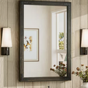 Brown Wooden Mirror, 36"x24" Rustic Farmhouse Solid Wood Frame, Large Rectangular Wall-Mounted or Leaning Mirror for Bedroom, Living Room, Entryway (Brown)