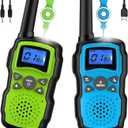 Wishouse Rechargeable Walkie Talkies for Kids Long Range with USB Charger,Outdoor Camping Games with Flashlight Indoor Fun Army Toys for Boys Girls Family,Xmas Birthday Gift for 3-12 Year Old Children (Blue Green)