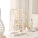 Lolalet Jewelry Organizer Stand, No Assembly Needed Display Storage with Rotating Earring Holder and Velvet Ring Tray for Necklace Bracelet Studs,Christmas Gifts Room Dorm Decor for Teen Girls -White