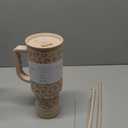 SANDJEST Leopard Tumbler with Handle, Insulated Cup Stainless Steel Travel Mug Cup, Gifts for Women Girl on Birthday Christmas, Tan Leopard, 40oz