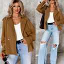 ZESICA Womens Long Sleeve Crop Trench Coat Lapel Double Breasted Loose Casual Jacket with Pockets (Brown, L)