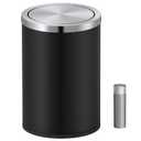 Mbillion Small Trash Can with Swing Lid 2.4 Gallons/9 Liter, Mini Trash Can with lid, Stainless Steel Cylindrical Garbage Can for Home and Office Bathroom Bedroom, for Ground and Desktop(Black)