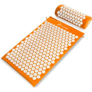 ProsourceFit Acupressure Mat and Pillow Set for Back/Neck Pain Relief and Muscle Relaxation (Large - Orange/White)