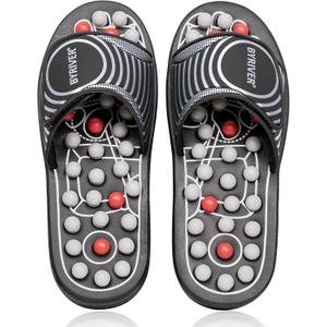 BYRIVER Foot Reflexology Tools Pressure Point Massage Mat Slippers Slides Sandals Shoes, Back Knee Feet Arch Heel Pain Tension Relief Products, Relaxation Gifts for Mom Dad Parents(02L) (L-Men(9.5-11), Black Spring Slippers)