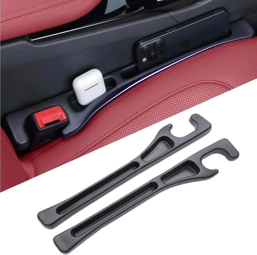 EnzeroTools Car Seat Gap Filler, 2-Pack No-Drop Seat Side Gap Seam Filler Organizer with Phone Holder, Universal Fit Fill The Gap Between Seat & Console, Perfect for Car, SUV, Truck, Black