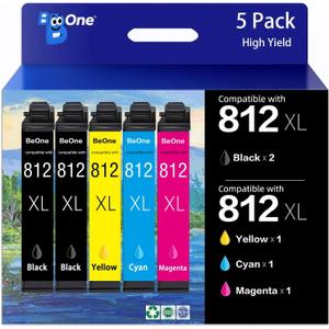 BeOne 812XL Ink Cartridges Combo Pack High Yield Remanufactured Replacement for 812xl Ink Cartridge Epson 812 812 XL Ink Cartridges for Epson WF-7840 WF-7820 WF-7310 EC-C7000 Printer (5 Pack)