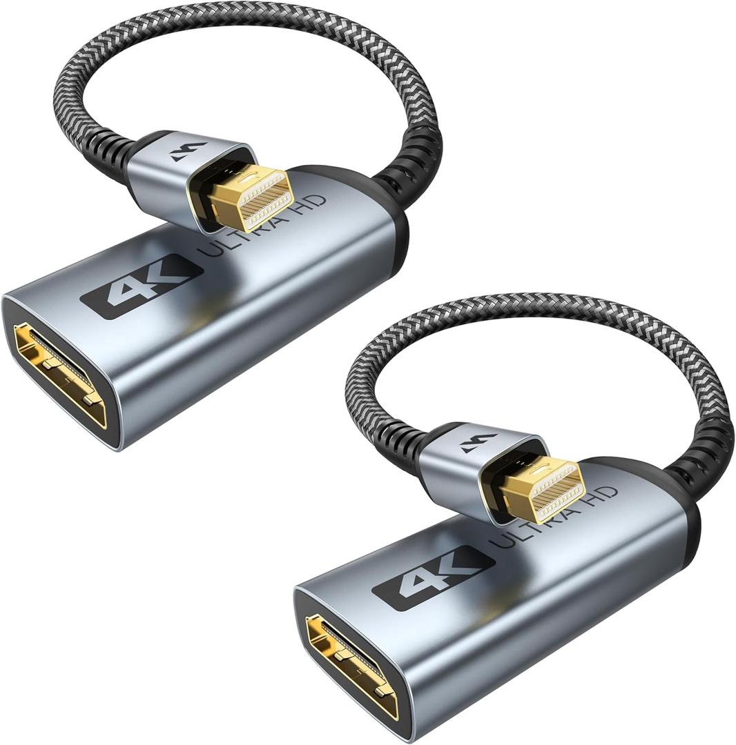 WARRKY 4K Mini DisplayPort to HDMI Adapter 2 Pack, [UHD, Gold-Plated Plug, Aluminum Case]Thunderbolt to HDMI Converter Compatible for MacBook Air/Pro, Mac Mini, iMac, Surface Pro, Monitor/TV/Projector