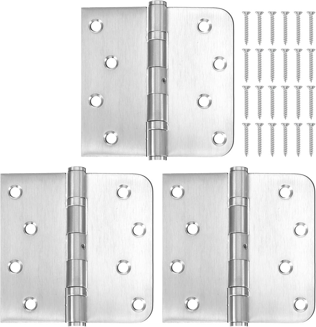 3 Pack 4 x 4 Inches Heavy 304 Stainless Steel Door Hinges, Bearing Capacity Exterior Door Hinges with Square and 5/8'' Radius