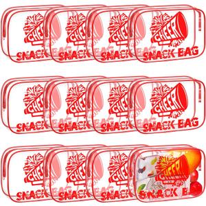 Sunnymove 12 Pcs Cheer Snack Bags for Team Gifts Cheerleader Goodie Treat Candy Pouch Bags Transparent PVC Waterproof with Zipper Party for Adult Cheerleading Teammates Party Supplies (Red) 