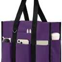 Becokan Large Tote Bag for Women Waterproof with 12 Pockets Top Zipper Closure Utility Teacher Nurse Bags for Work School (Purple)