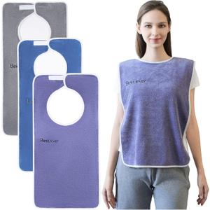 3 Pack Adult Bibs, Microfiber Super Soft Eating Cloth for Adults, Disabled, Adjustable, Dining Clothing Protector