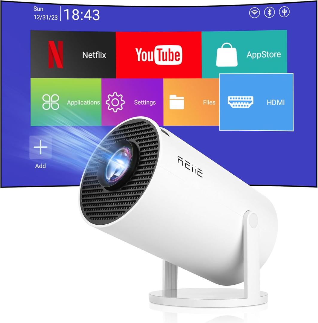 2025 Upgraded HY300 PRO+ Mini Portable Projector,Smart Projector with Android 11.0, 200 ANSI Lumens, Short Focus, WiFi6 + BT5.0, Support 4K 1080P Decoding, for Outdoor Camping,Home Theater