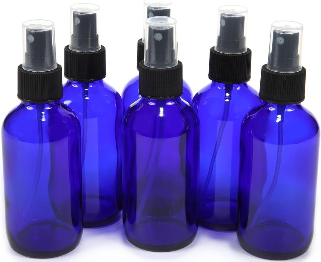 Set of 4 Vivaplex 6 pieces, Cobalt Blue, 4 oz Glass Bottles, with Black Fine Mist Sprayer