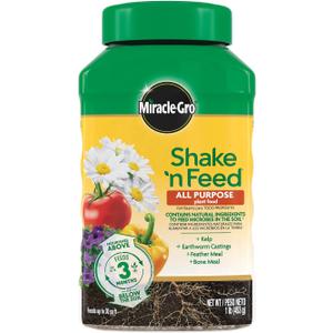 Miracle-Gro Shake 'N Feed All Purpose Plant Food - Outdoor and Indoor Plant Food for In-Ground and Containers, Feeds for up to 3 Months, 1 lb.