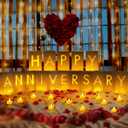 Happy Anniversary Decoration, Light Up Letters Luminaries Signs with Flameless Candles and Fake Rose Petals, Anniversary Romantic Party Decor