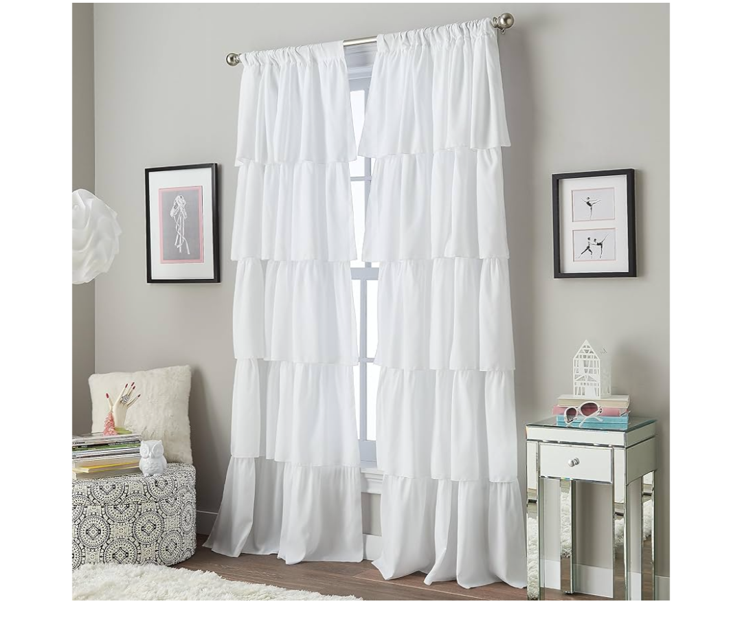 Curtainworks Flounced Ruffle Rod Pocket one Curtain Panel, 63 in, White