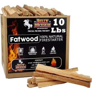 10lb Fatwood Fire Starter Sticks | 100% Natural Fire Starters for Campfires, Firepit, Fireplaces, BBQ, Wood Stoves | Easy Ignition w/Just 2 Sticks | Camping Essentials by Billy Buckskin (10lb Box)