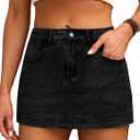 BISUAL Denim Skort for Women High Waist Mini Denim Skirt Casual Stretch Jean Skirts for Women Denim with Pockets (Black, XL)