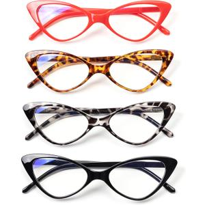 RLOZRN Reading Glasses for Women - Cat Eye Blue Light Blocking Readers for Women - Flexible Spring Hinge - Anti Glare UV - 4 Pairs, +1.75