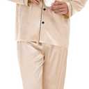 SWOMOG Mens Silk Satin Pajamas Set Long Sleeve Sleepwear Button-Down Pj Two-piece Loungewear with Long Pants, S