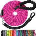 Long Dog Leash 100 FT: Heavy Duty Rope Leashes for Dogs Training with Swivel Lockable Hook Reflective Threads Bungee and Padded Handle - Dog Lead for Large Small Medium Dogs Outside Walking Hiking (100ft*3/8'', Pink)