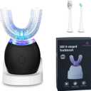 Ultrasonic U-Shaped Toothbrush for Teeth Whitening, Electric Toothbrush for Adults 360-degree Cleaning,3 Brush Heads, Wireless Charging and IPX7 Waterproof Kit for Travel or Home(Black)