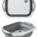 Collapsible Washing Up Bowl, Innovations Multi Function Bowl Drying Rack, Portable Cutting Board, Retractable Drain Washing Basket Basin Vegetable Fruit Tray for for Camping, Picnic, Kitchen CB-01