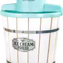 Nostalgia Electric Ice Cream Maker  Wood Bucket Parlor Style, Old Fashioned Soft Serve Ice Cream Machine Makes Frozen Yogurt or Gelato in Minutes - Fun Kitchen Appliance  White & Aqua - 4 Quart