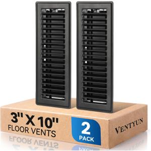3" x 10" Floor Register Vent Covers 2Pack, Heavy Duty Steel Walkable Powder-Coated Metal Vent Covers with Adjustable Airflow, Curved Safe Edges for Floor/Wall, Black
